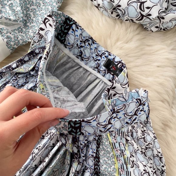 Elegant Breasted Print Tops And Midi Skirt Set - Picture 12 of 13